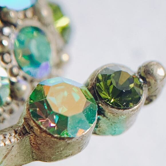 VTG Signed Joan Rivers Green Aurora Borealis Flower Brooch Gold Tone Sparkling - Picture 14 of 14